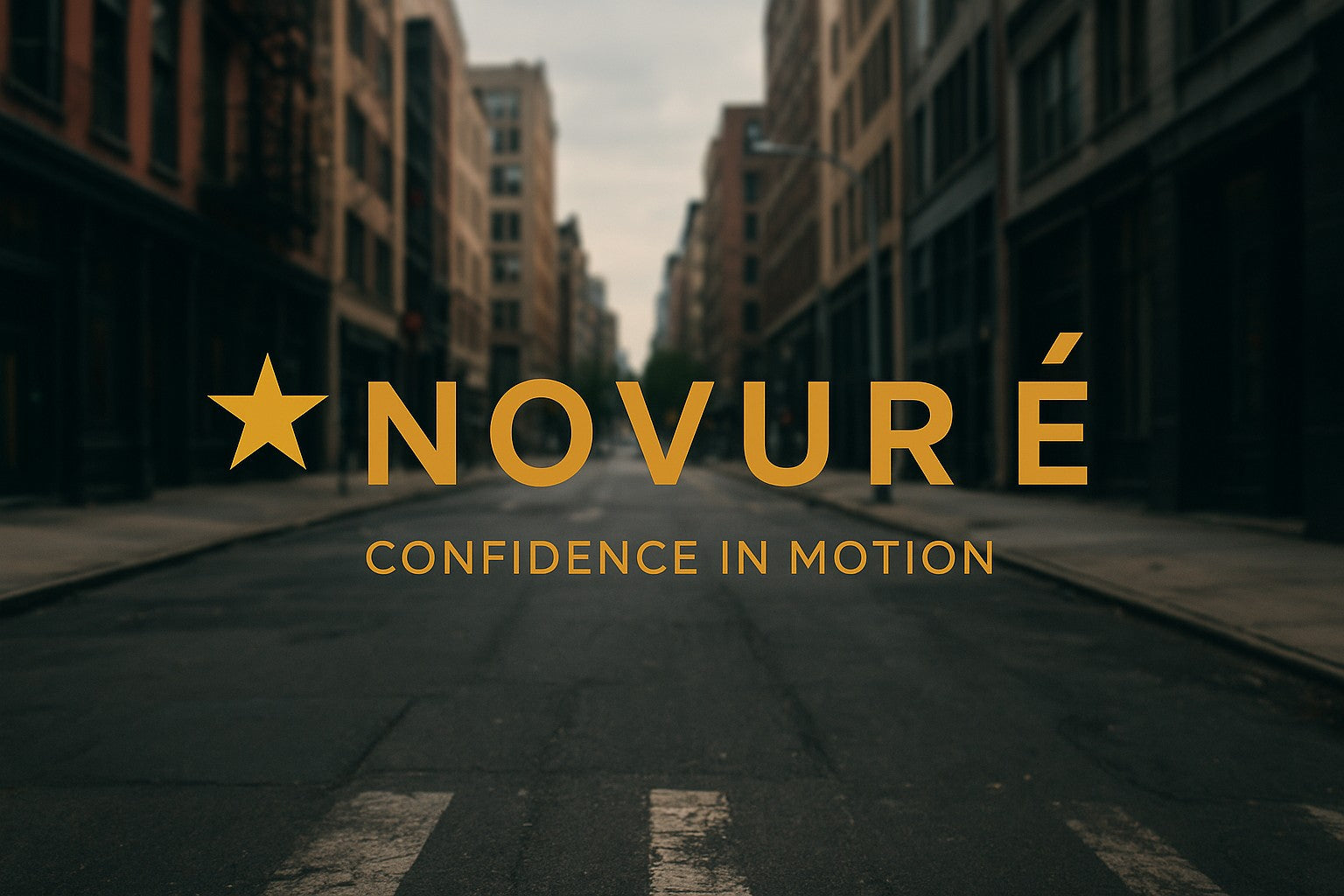 Street scene with 'NOVUR®' logo and text 'CONFIDENCE IN MOTION' in the center.
