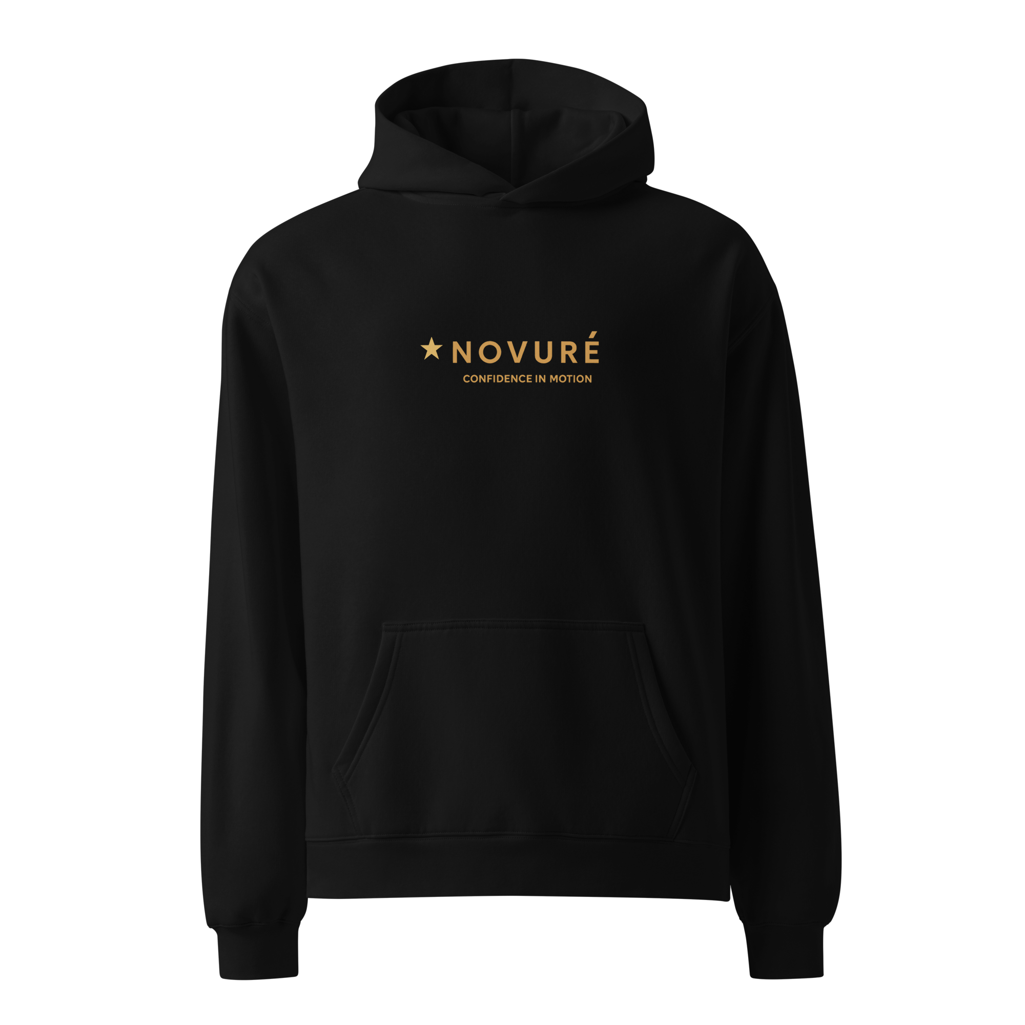 Novuré® Gold Logo Hoodie — Black, Oversized Streetwear