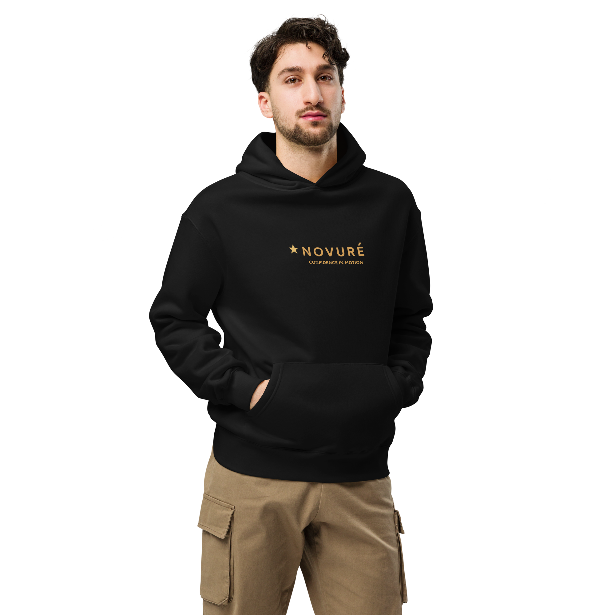 Novuré® Gold Logo Hoodie — Black, Oversized Streetwear